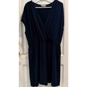 Tommy Bahama Faux Wrap Stretchy Dress Ladies Sz L Ocean Deep Blue Kimono Office